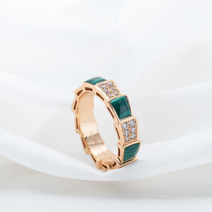 [⭐moonlume]SERPENTI RING PINK GOLD MALACHITE DIAMOND PAVED 4MM