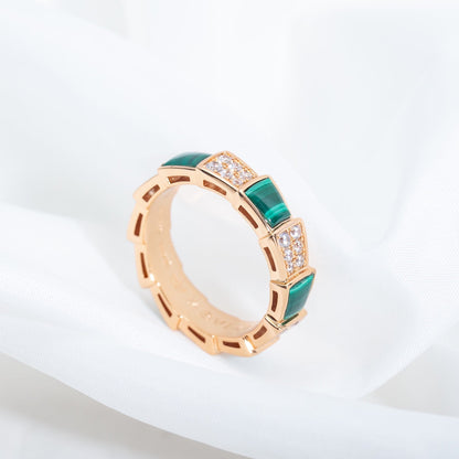 [⭐moonlume]SERPENTI RING PINK GOLD MALACHITE DIAMOND PAVED 4MM