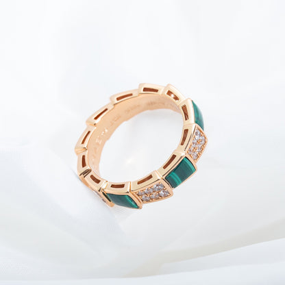 [⭐moonlume]SERPENTI RING PINK GOLD MALACHITE DIAMOND PAVED 4MM