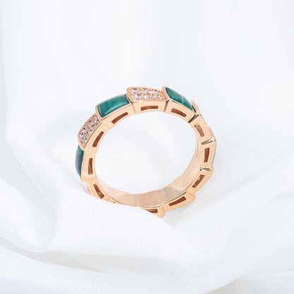 [⭐moonlume]SERPENTI RING PINK GOLD MALACHITE DIAMOND PAVED 4MM