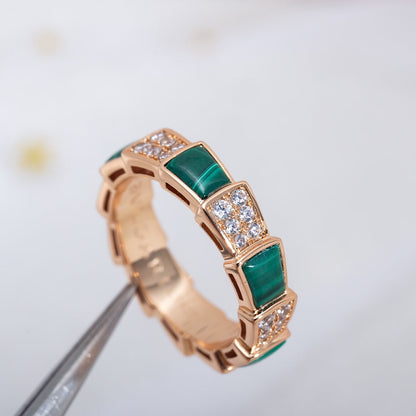 [⭐moonlume]SERPENTI RING PINK GOLD MALACHITE DIAMOND PAVED 4MM