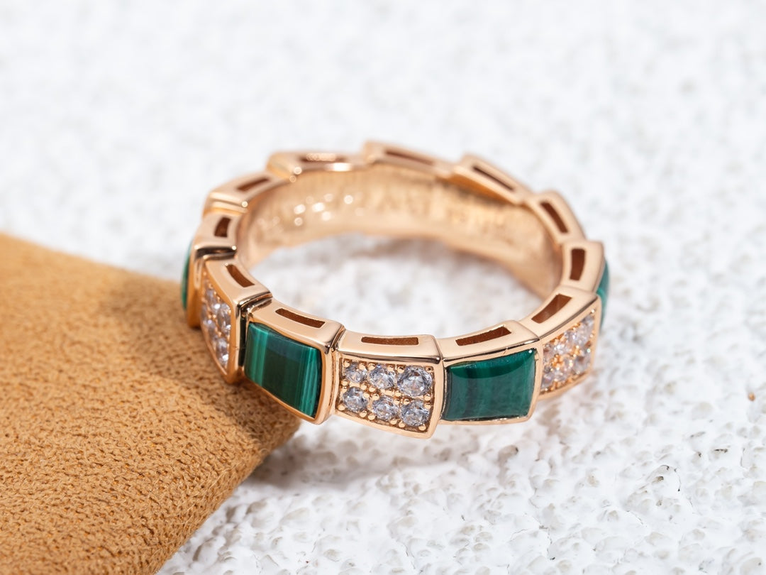 [⭐moonlume]SERPENTI RING PINK GOLD MALACHITE DIAMOND PAVED 4MM