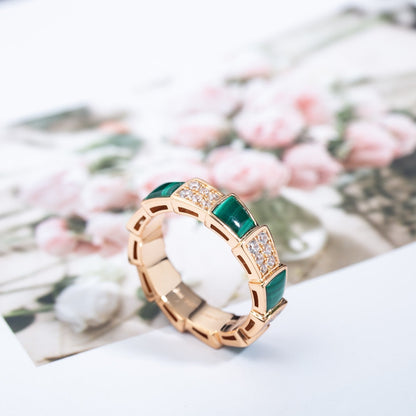 [⭐moonlume]SERPENTI RING PINK GOLD MALACHITE DIAMOND PAVED 4MM