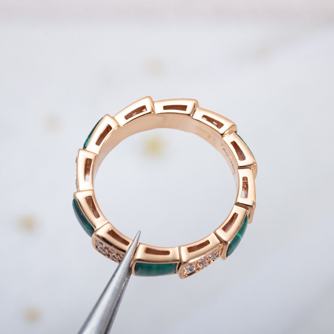 [⭐moonlume]SERPENTI RING PINK GOLD MALACHITE DIAMOND PAVED 4MM
