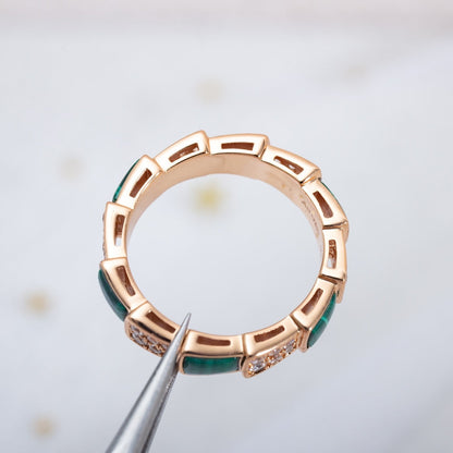 [⭐moonlume]SERPENTI RING PINK GOLD MALACHITE DIAMOND PAVED 4MM