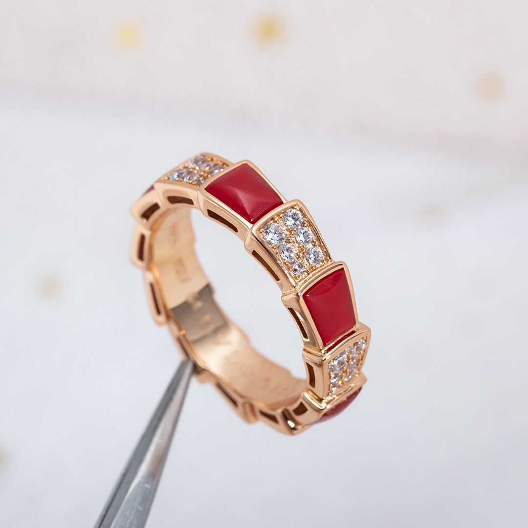 [⭐moonlume]SERPENTI RING PINK GOLD CARNELIAN DIAMOND PAVED 4MM