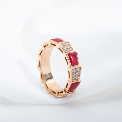 [⭐moonlume]SERPENTI RING PINK GOLD CARNELIAN DIAMOND PAVED 4MM