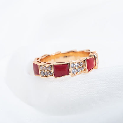 [⭐moonlume]SERPENTI RING PINK GOLD CARNELIAN DIAMOND PAVED 4MM