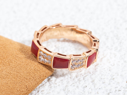 [⭐moonlume]SERPENTI RING PINK GOLD CARNELIAN DIAMOND PAVED 4MM