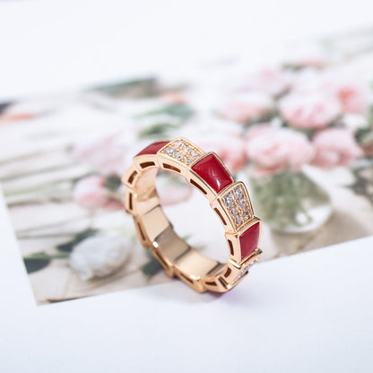 [⭐moonlume]SERPENTI RING PINK GOLD CARNELIAN DIAMOND PAVED 4MM