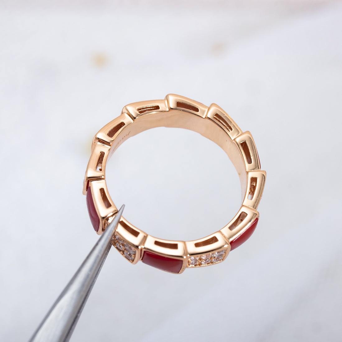 [⭐moonlume]SERPENTI RING PINK GOLD CARNELIAN DIAMOND PAVED 4MM