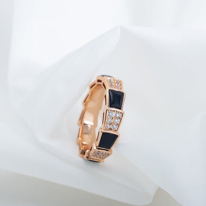 [⭐moonlume]SERPENTI RING PINK GOLD BLACK MOP DIAMOND PAVED 4MM
