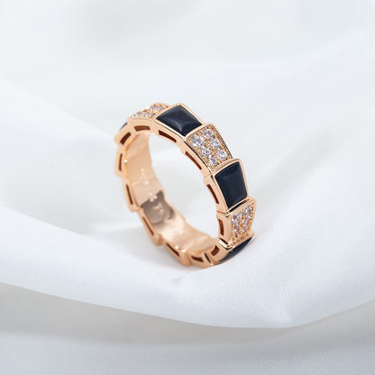 [⭐moonlume]SERPENTI RING PINK GOLD BLACK MOP DIAMOND PAVED 4MM