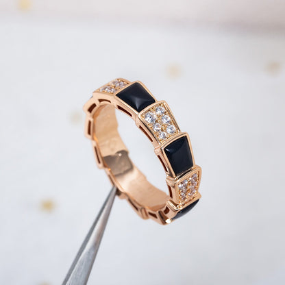 [⭐moonlume]SERPENTI RING PINK GOLD BLACK MOP DIAMOND PAVED 4MM