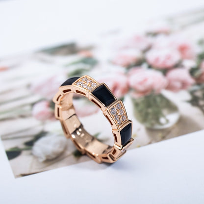 [⭐moonlume]SERPENTI RING PINK GOLD BLACK MOP DIAMOND PAVED 4MM