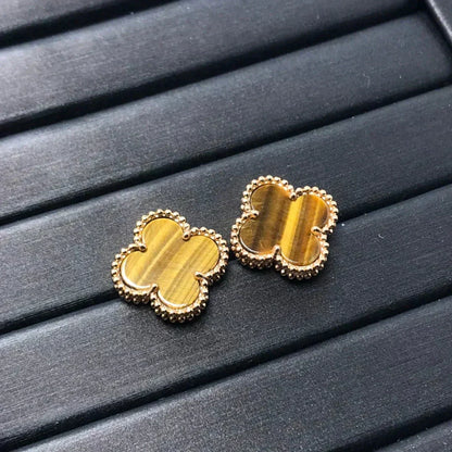 [⭐moonlume]CLOVER MEDIUM 1 MOTIFS TIGER EYE EARRINGS