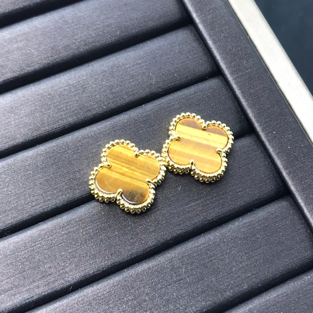 [⭐moonlume]CLOVER MEDIUM 1 MOTIFS TIGER EYE EARRINGS