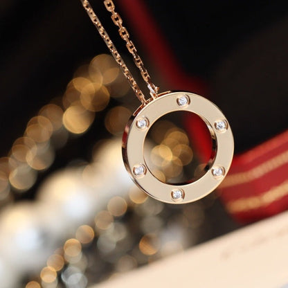 [⭐moonlume]LOVE NECKLACE 16MM 6 DIAMONDS PINK GOLD