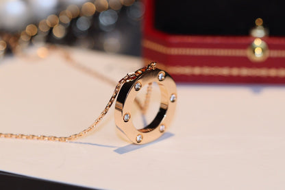 [⭐moonlume]LOVE NECKLACE 16MM 6 DIAMONDS PINK GOLD