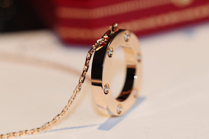 [⭐moonlume]LOVE NECKLACE 16MM 6 DIAMONDS PINK GOLD
