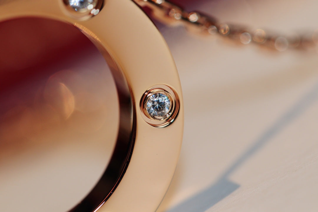 [⭐moonlume]LOVE NECKLACE 16MM 6 DIAMONDS PINK GOLD