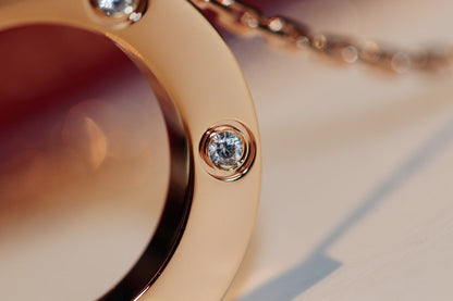 [⭐moonlume]LOVE NECKLACE 16MM 6 DIAMONDS PINK GOLD