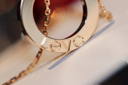 [⭐moonlume]LOVE NECKLACE 16MM 6 DIAMONDS PINK GOLD