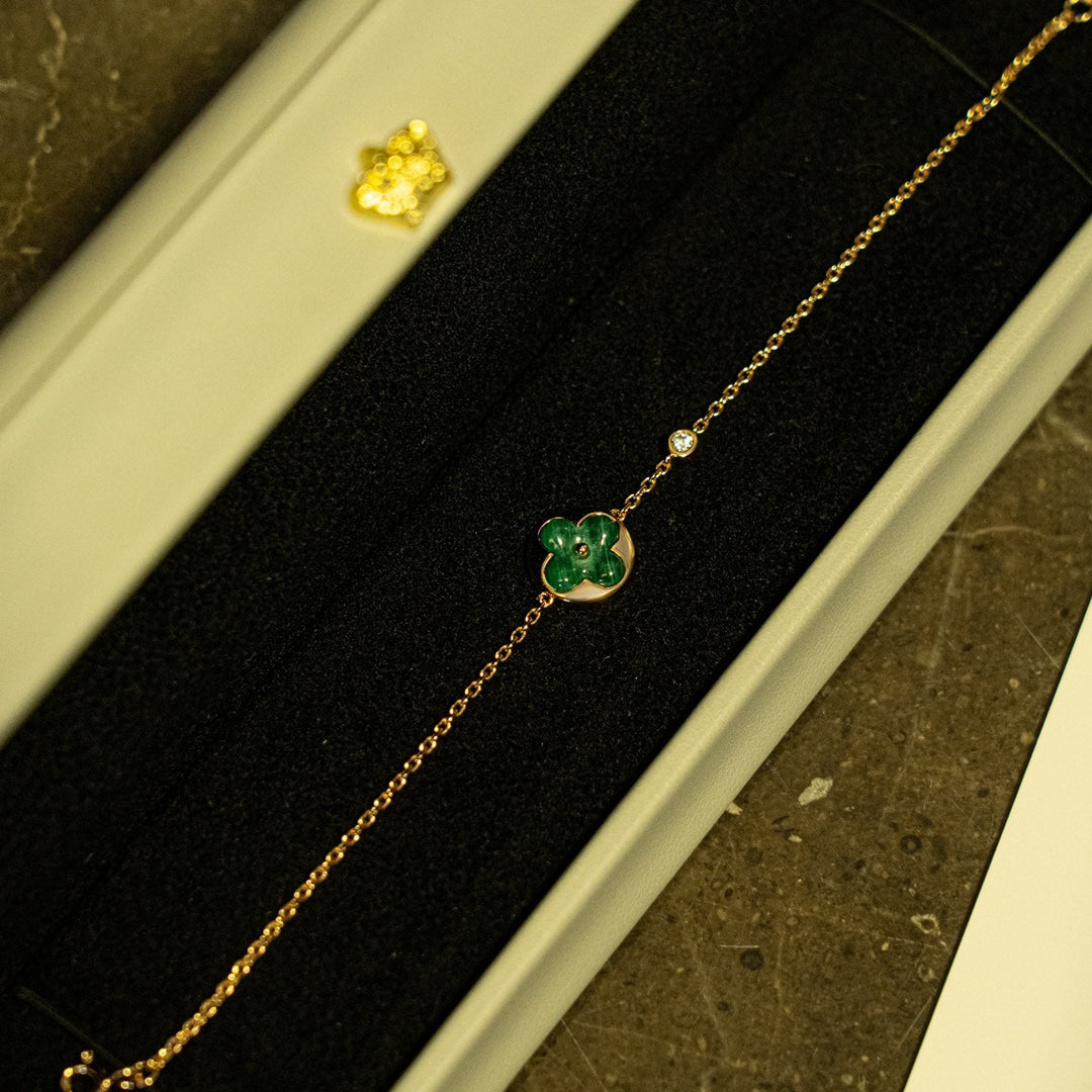 [⭐moonlume]SUN MALACHITE 1 DIAMOND PINK GOLD BRACELET