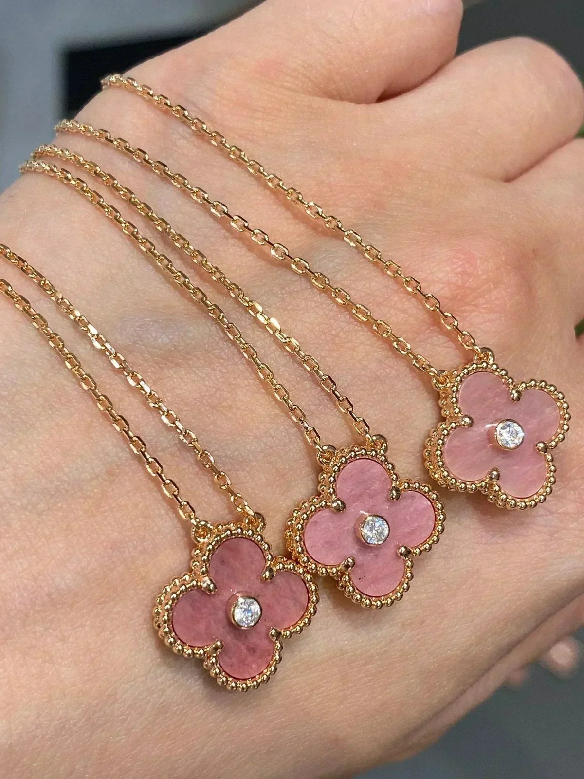 [⭐moonlume]CLOVER 15MM DIAMOND RHODONITE NECKLACE