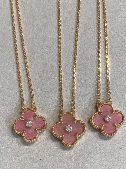 [⭐moonlume]CLOVER 15MM DIAMOND RHODONITE NECKLACE