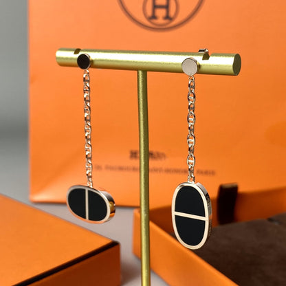 [⭐moonlume]CHAINE VERSO BLACK CERAMIC EARRINGS
