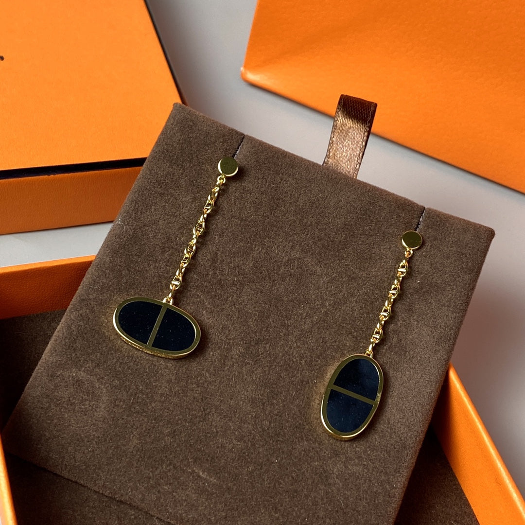 [⭐moonlume]CHAINE VERSO BLACK CERAMIC EARRINGS