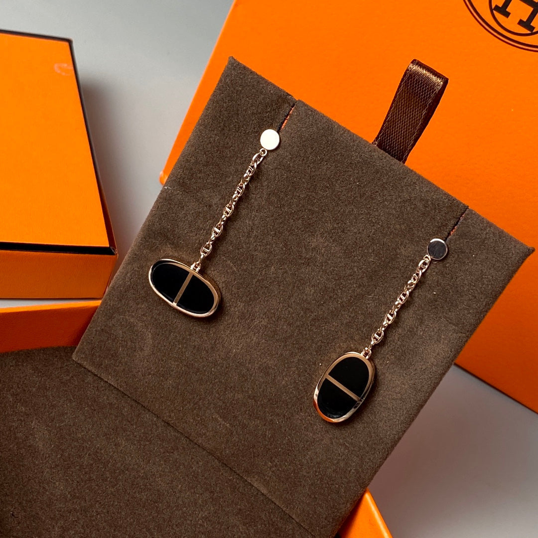 [⭐moonlume]CHAINE VERSO BLACK CERAMIC EARRINGS