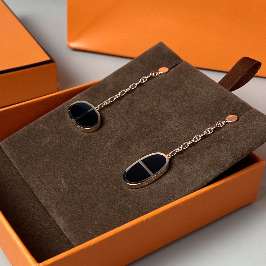 [⭐moonlume]CHAINE VERSO BLACK CERAMIC EARRINGS