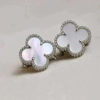 [⭐moonlume]CLOVER MEDIUM 1 MOTIFS  WHITE MOP EARRINGS SILVER