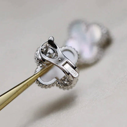 [⭐moonlume]CLOVER MEDIUM 1 MOTIFS  WHITE MOP EARRINGS SILVER