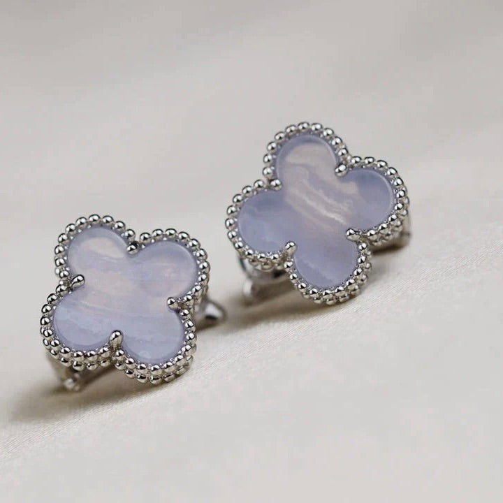 [⭐moonlume]CLOVER MEDIUM 1 MOTIFS  WHITE MOP EARRINGS SILVER