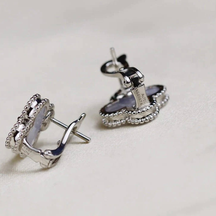 [⭐moonlume]CLOVER MEDIUM 1 MOTIFS  WHITE MOP EARRINGS SILVER