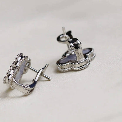 [⭐moonlume]CLOVER MEDIUM 1 MOTIFS  WHITE MOP EARRINGS SILVER
