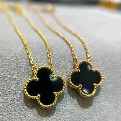 [⭐moonlume]CLOVER 15MM BLACK ONYX SINGLE FLOWER NECKLACE