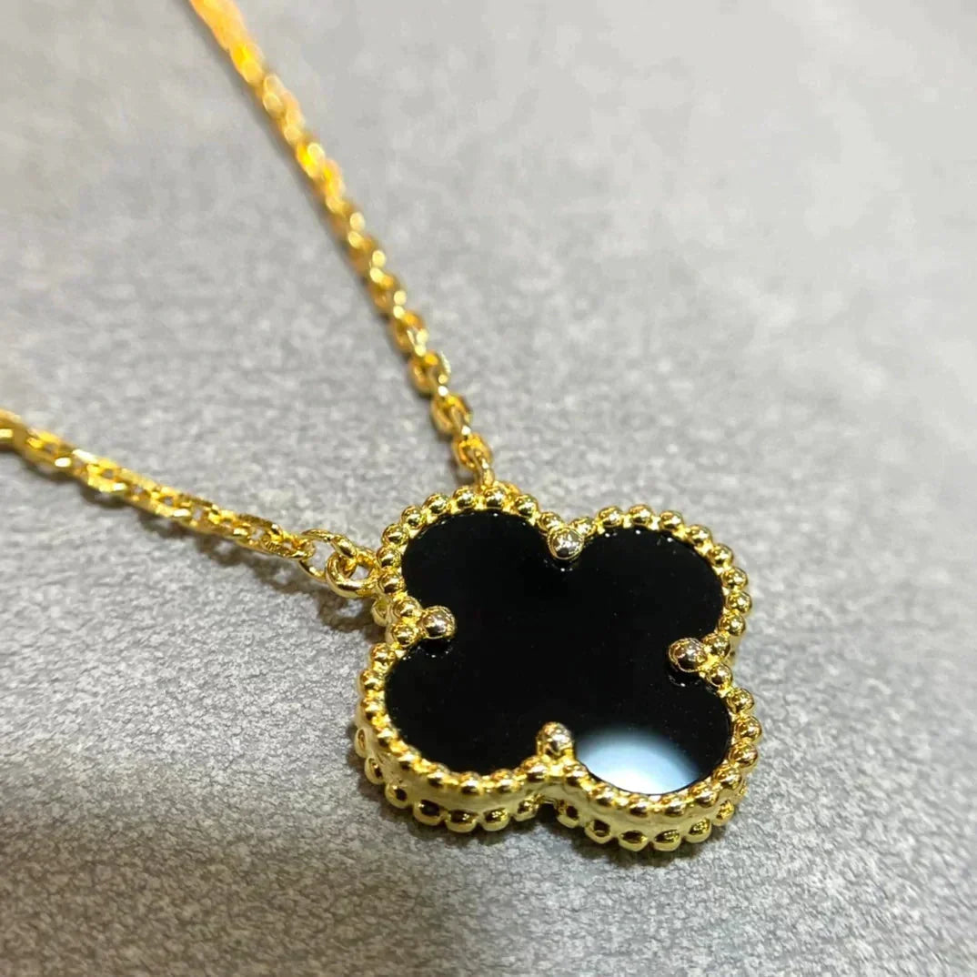 [⭐moonlume]CLOVER 15MM BLACK ONYX SINGLE FLOWER NECKLACE