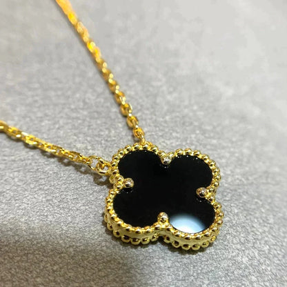 [⭐moonlume]CLOVER 15MM BLACK ONYX SINGLE FLOWER NECKLACE