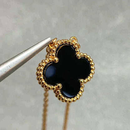 [⭐moonlume]CLOVER 15MM BLACK ONYX SINGLE FLOWER NECKLACE