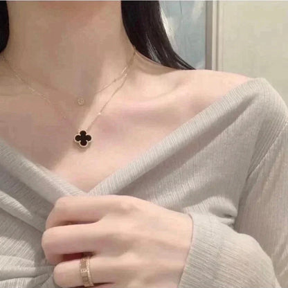 [⭐moonlume]CLOVER 15MM BLACK ONYX SINGLE FLOWER NECKLACE