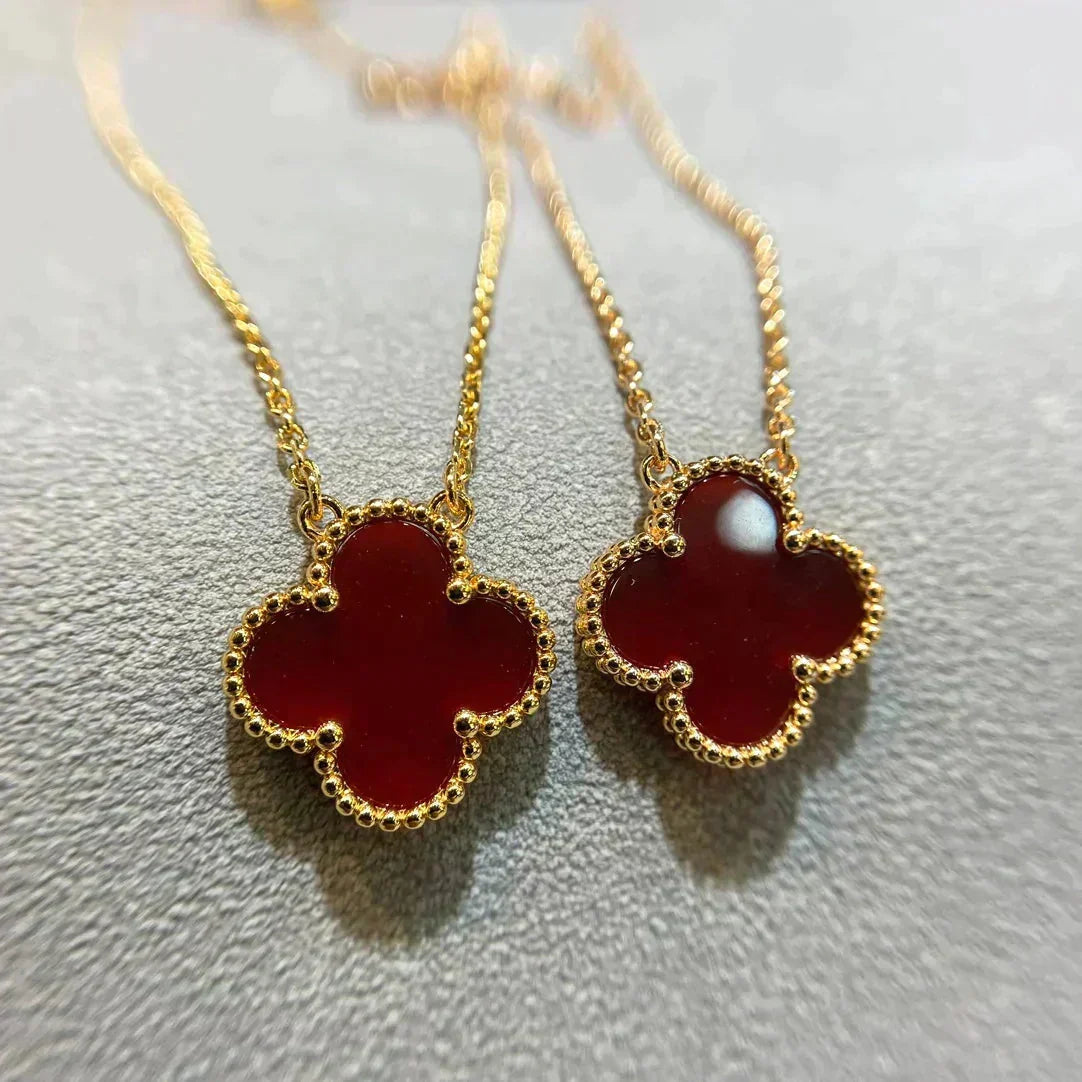 [⭐moonlume]CLOVER 15MM CARNELIAN SINGLE FLOWER NECKLACE