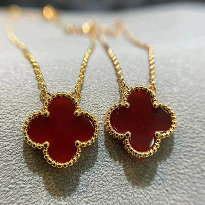 [⭐moonlume]CLOVER 15MM CARNELIAN SINGLE FLOWER NECKLACE