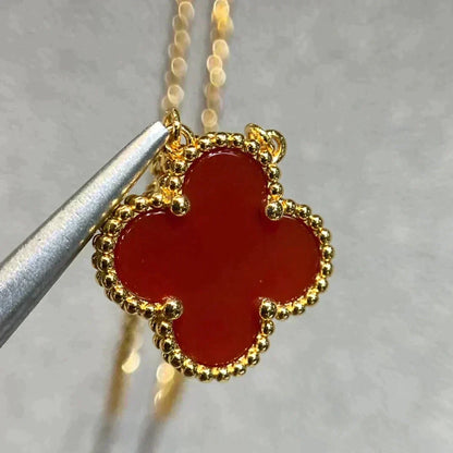 [⭐moonlume]CLOVER 15MM CARNELIAN SINGLE FLOWER NECKLACE