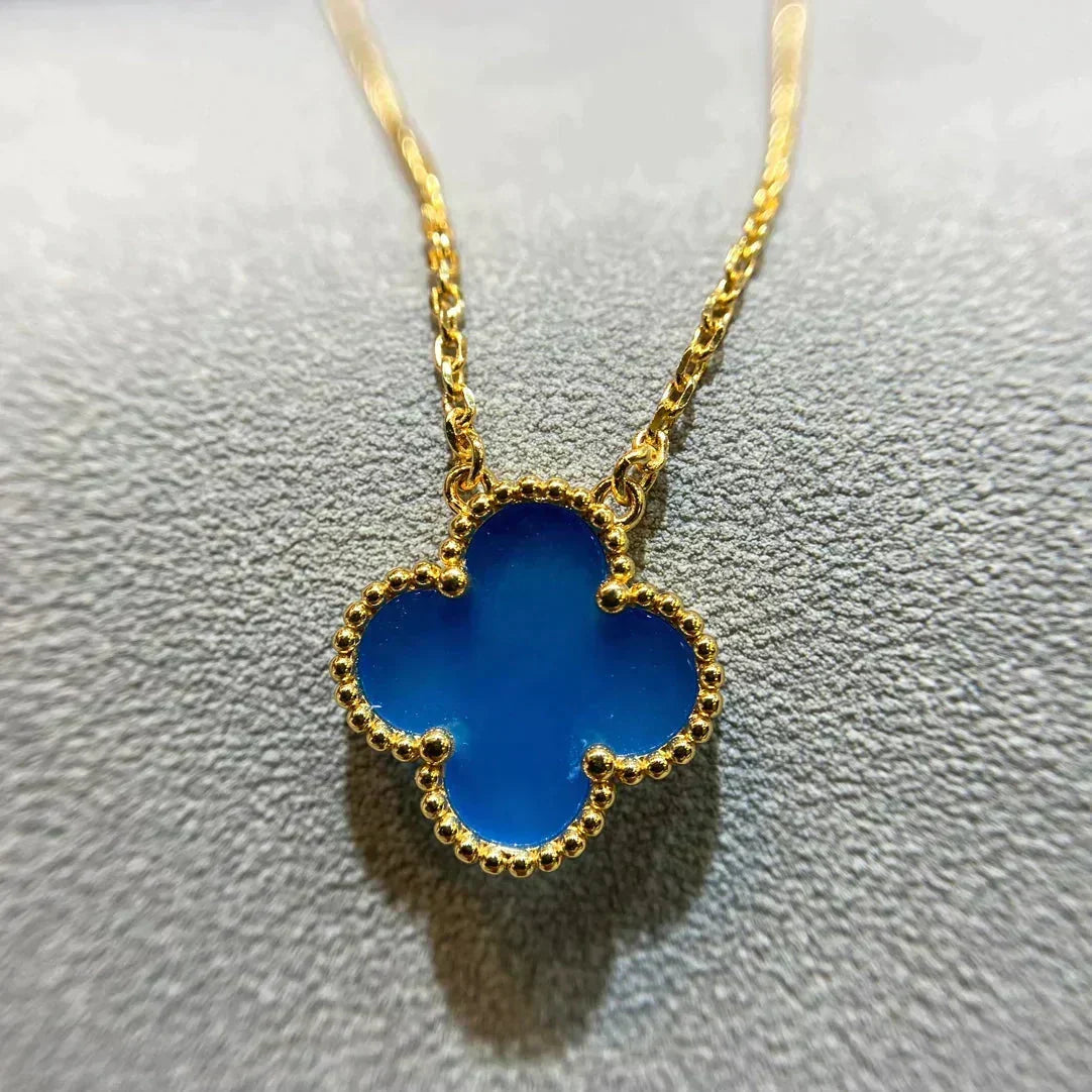 [⭐moonlume]CLOVER 15MM BLUE AGATE NECKLACE