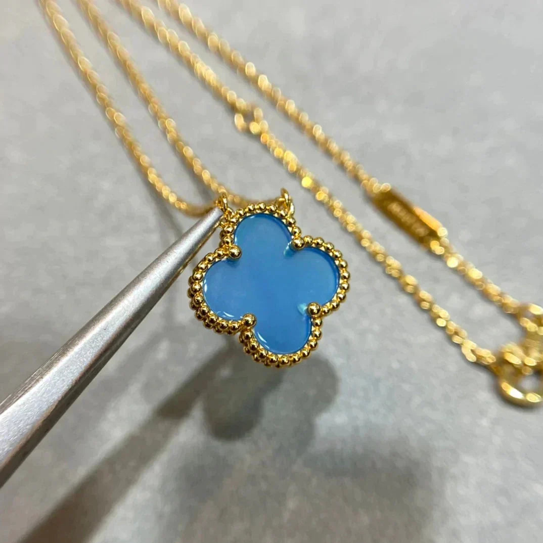 [⭐moonlume]CLOVER 15MM BLUE AGATE NECKLACE