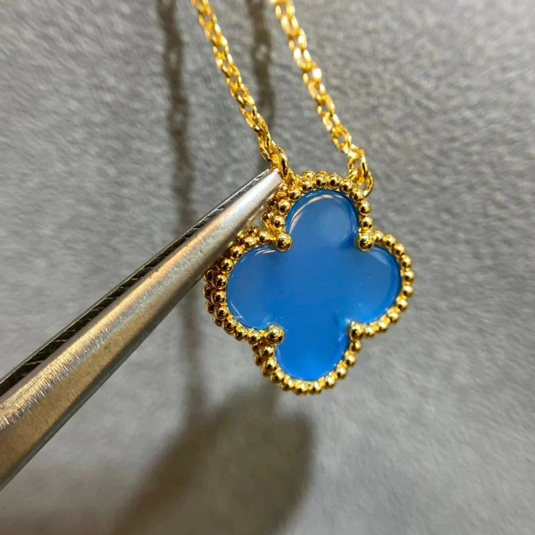 [⭐moonlume]CLOVER 15MM BLUE AGATE NECKLACE